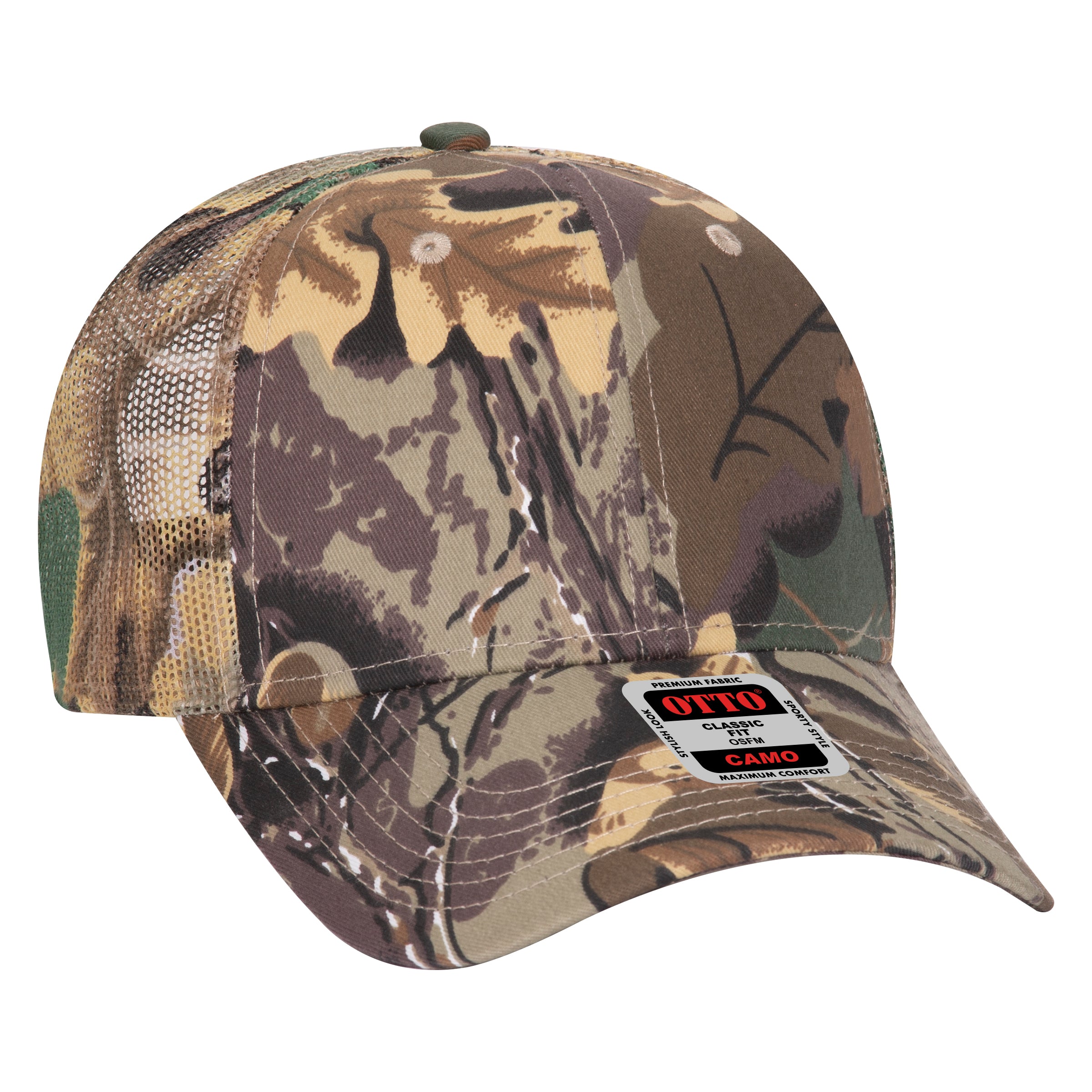 105-751 OTTO CAP Camouflage 6 Panel Low Profile Mesh Back Trucker Hat