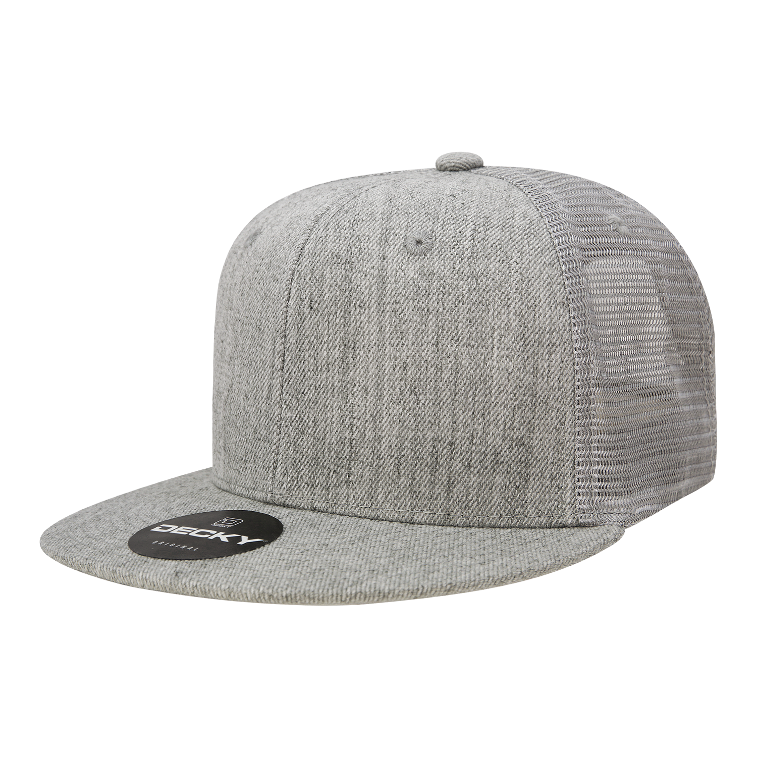 Decky 1052 - 6-Panel Flat Bill Trucker Hat in heather grey color.