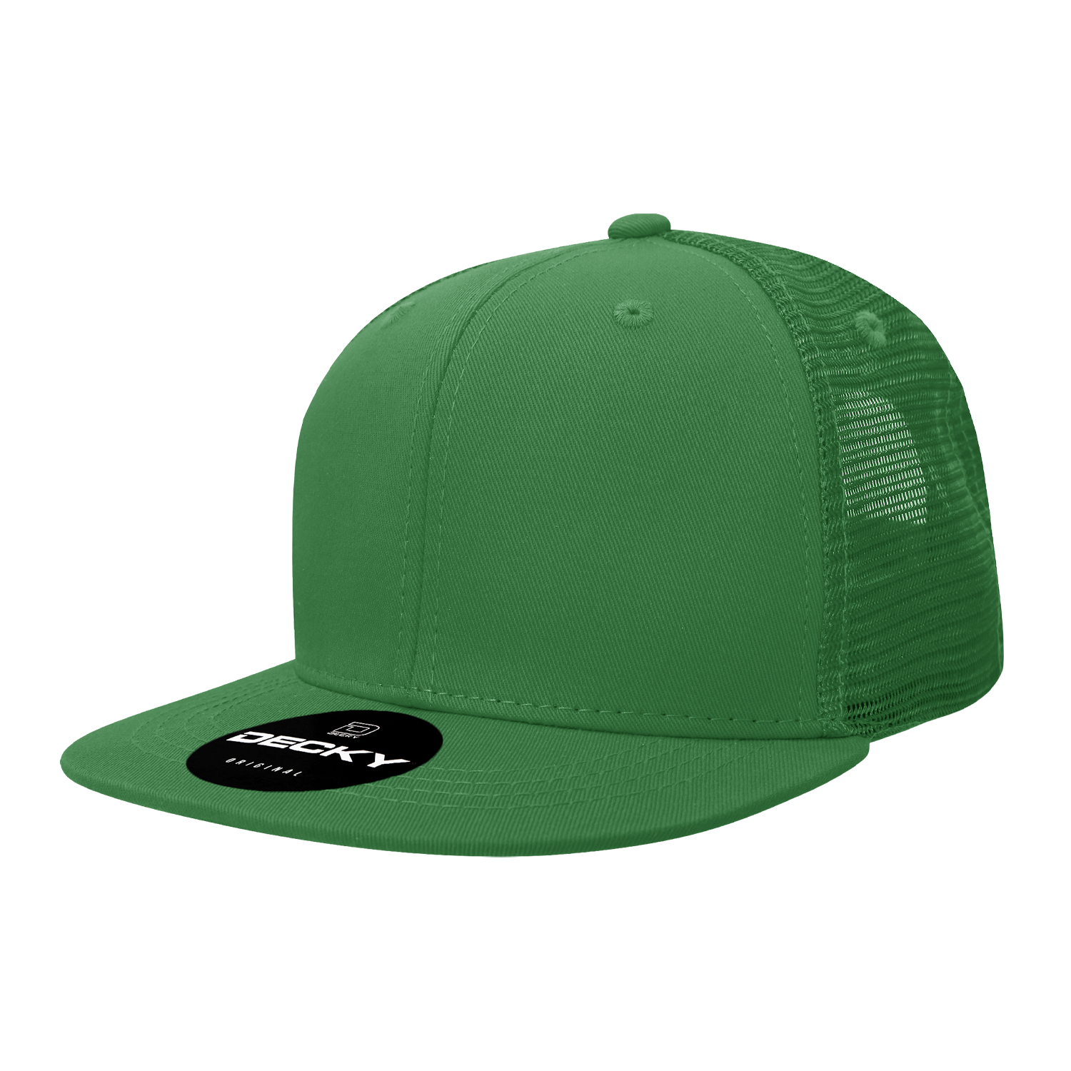 Decky 1052 - 6-Panel Flat Bill Trucker Hat in solid kelly green color.