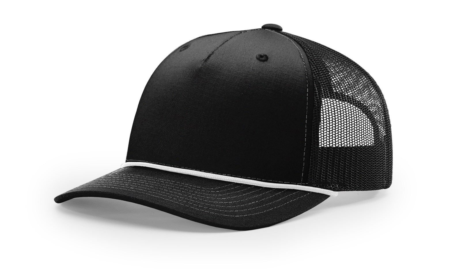 Black and white Richardson 112FPR Snapback Trucker Cap with mesh back.