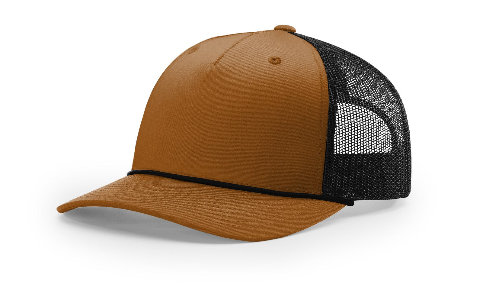 Richardson 112FPR Snapback Trucker Cap in caramel and black colors.
