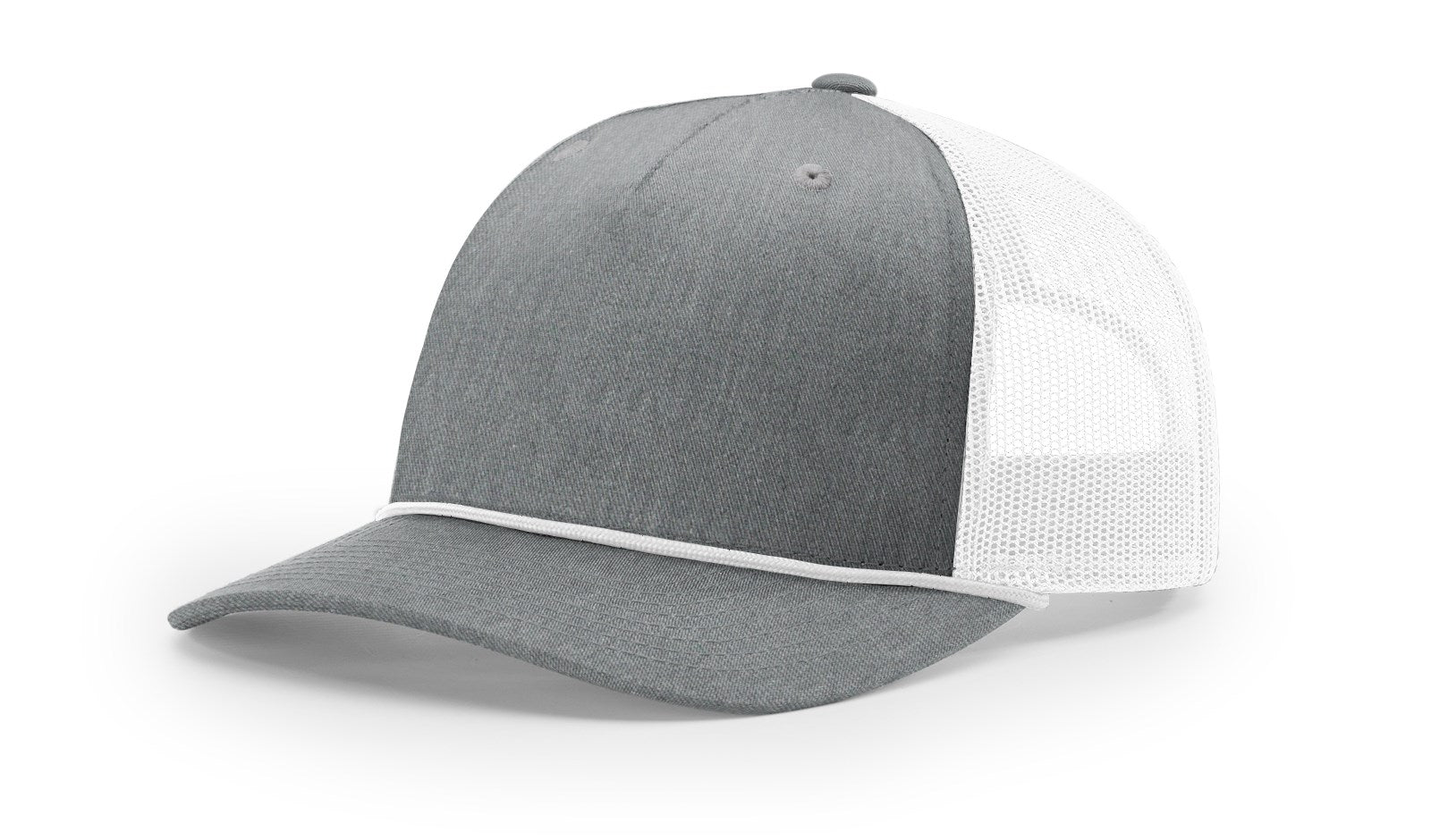 Heather grey Richardson 112FPR Snapback Trucker Cap with white mesh back.