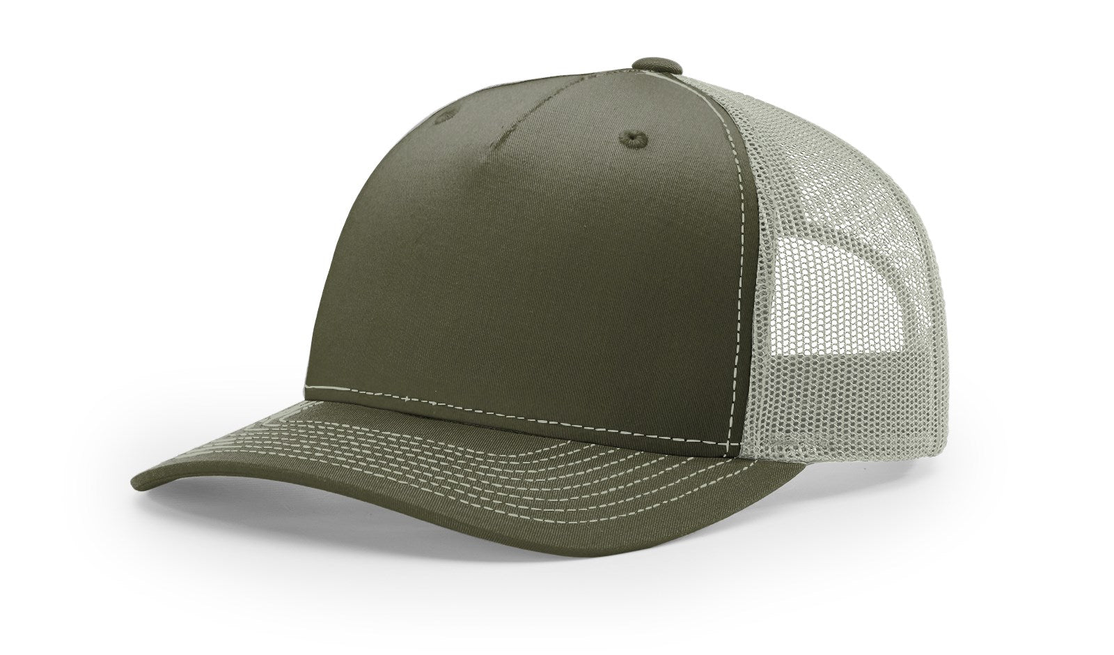 Richardson 112FP Trucker Hat in Beetle-Quarry color with mesh back.