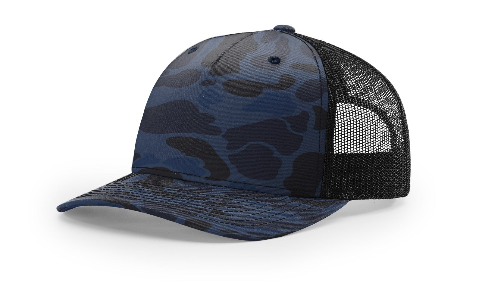 Richardson 112 Blank Trucker Hat in Admiral Duck Camo and Black color.