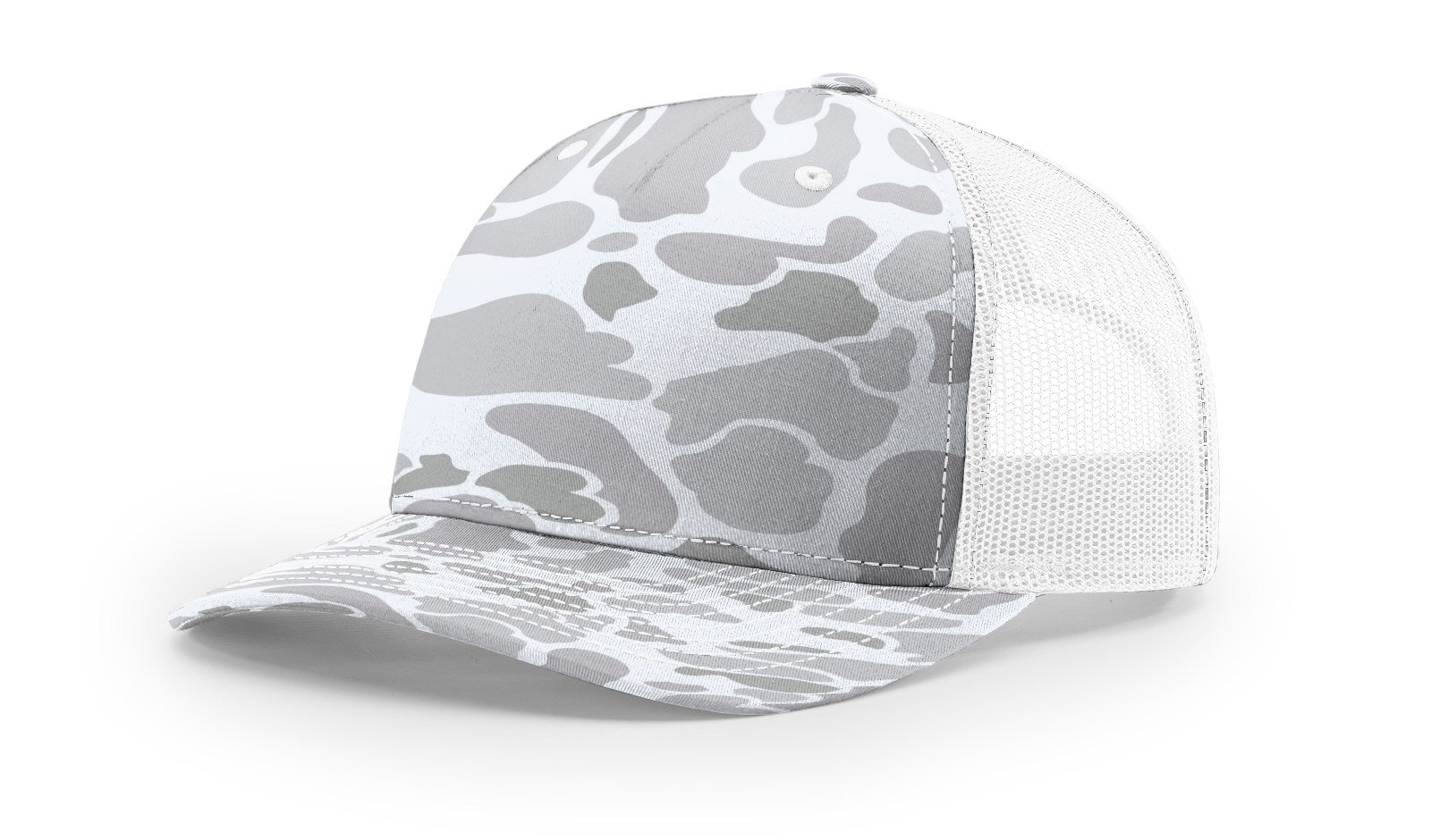 Duck Camo Richardson 112 PFP Trucker Hat with white mesh back from Hometown Co.