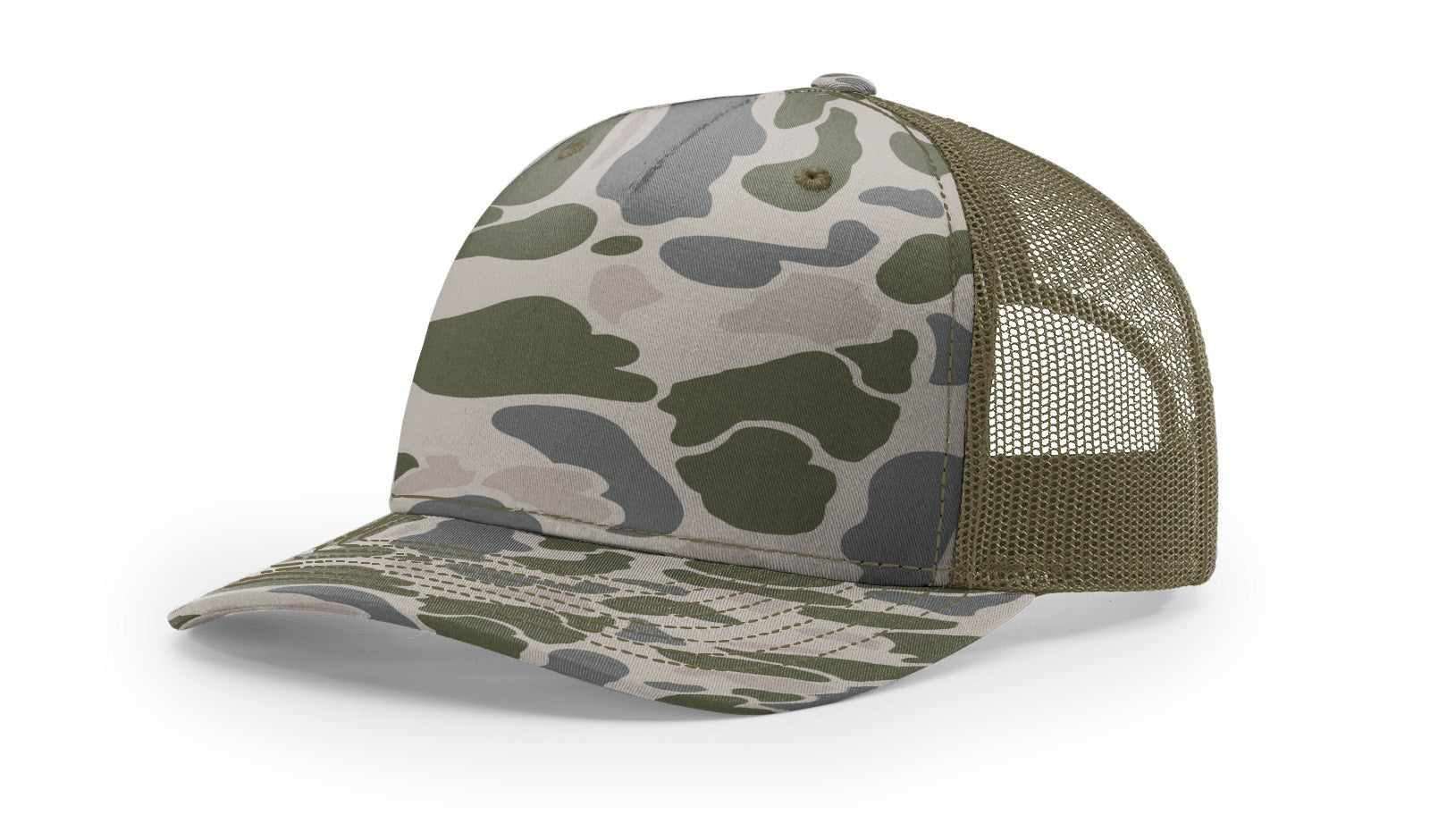 Richardson 112 Blank Trucker Hat, Marsh Duck Camo-Loden design.