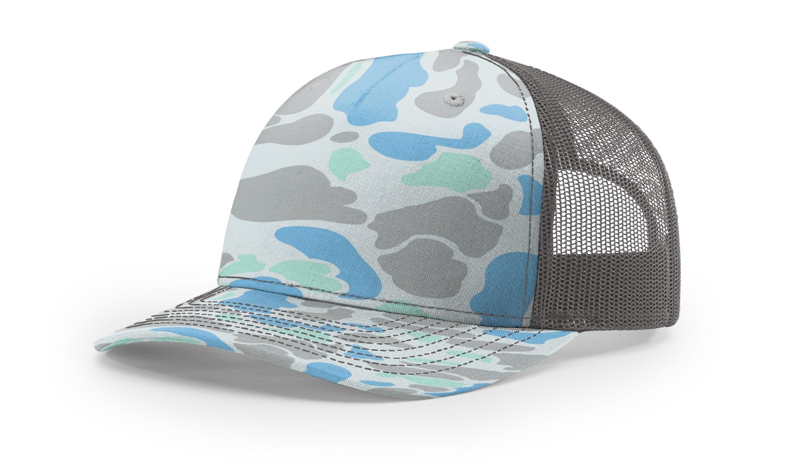 Duck Camo Richardson 112 PFP Trucker Hat with charcoal mesh from The Hometown Co.