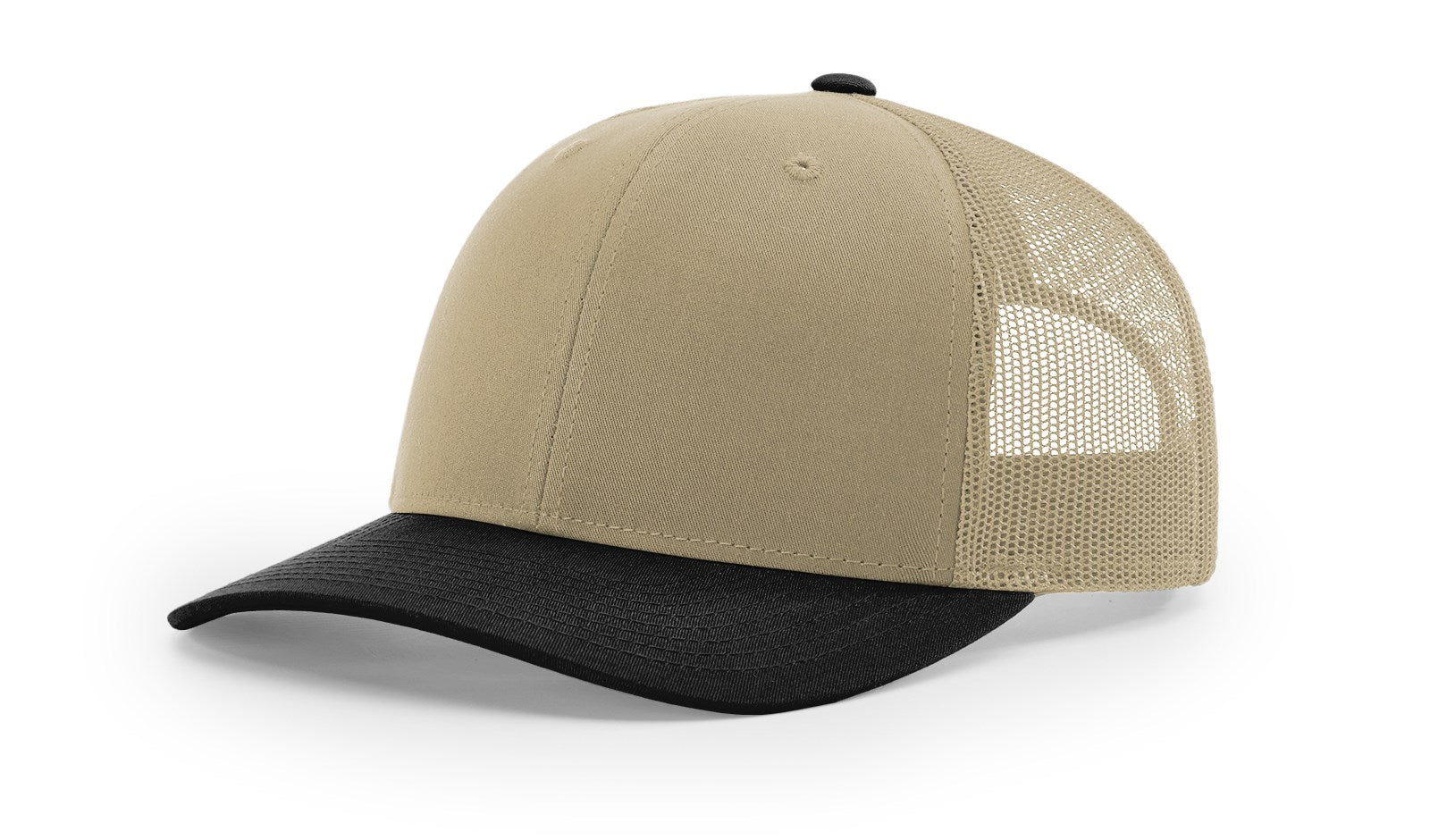Richardson 112 Blank Trucker Hat, khaki front, black mesh back, by The Hometown Co.