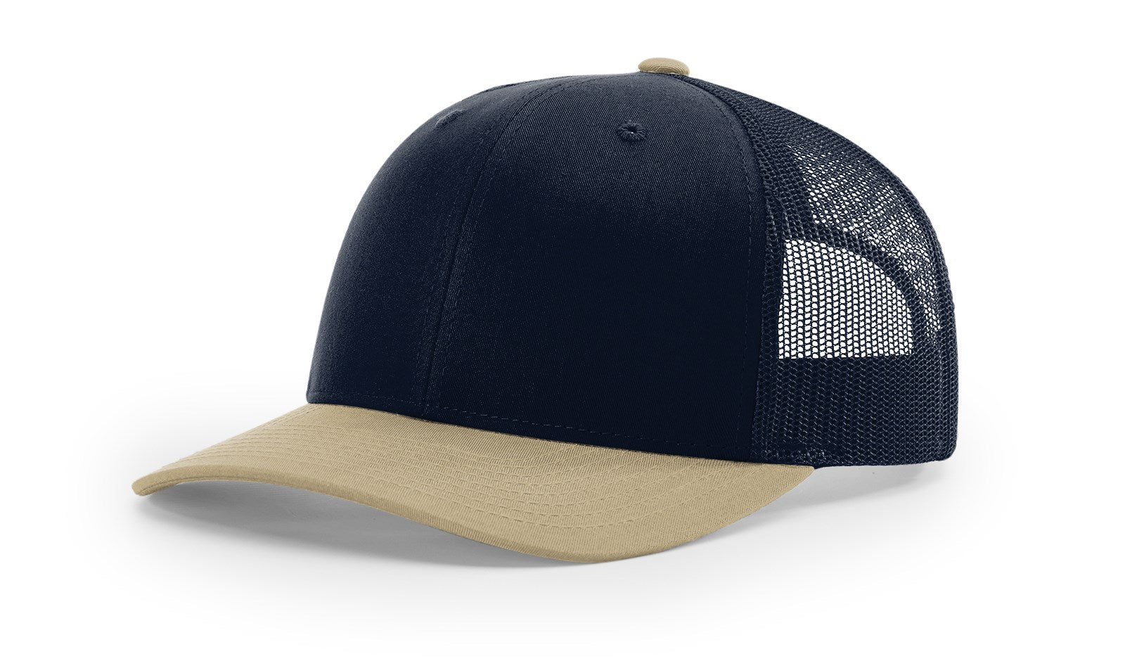 Richardson 112 Blank Trucker Hat, navy front, khaki mesh back, by The Hometown Co.