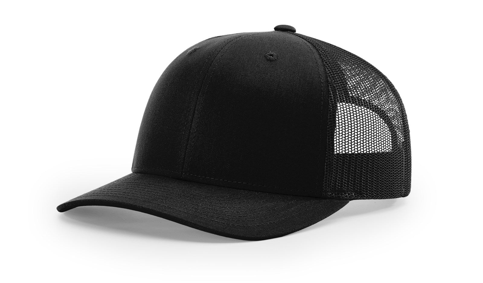 Solid black Richardson 112 Blank Trucker Hat by The Hometown Co. on white background.