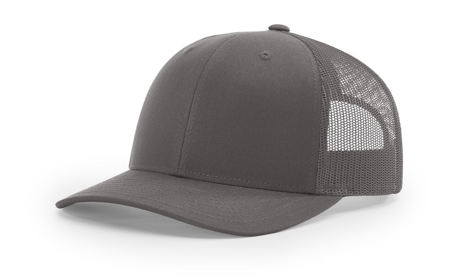 Solid charcoal Richardson 112 blank trucker hat with mesh back from The Hometown Co.