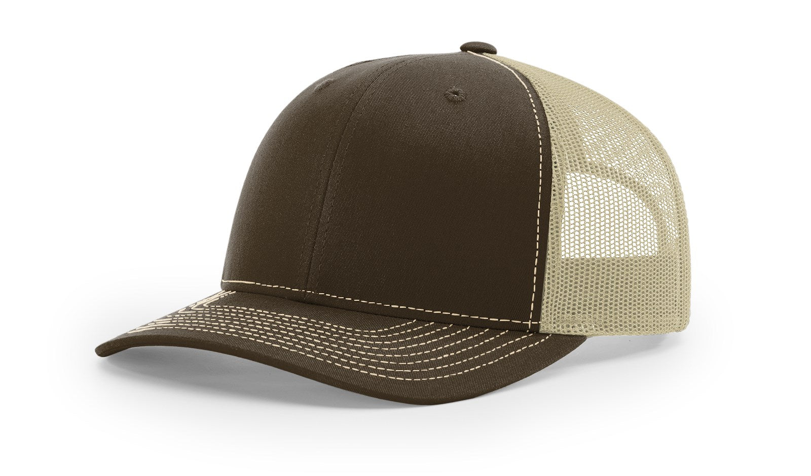 Richardson 112 blank trucker hat, brown front, khaki mesh back, by The Hometown Co.