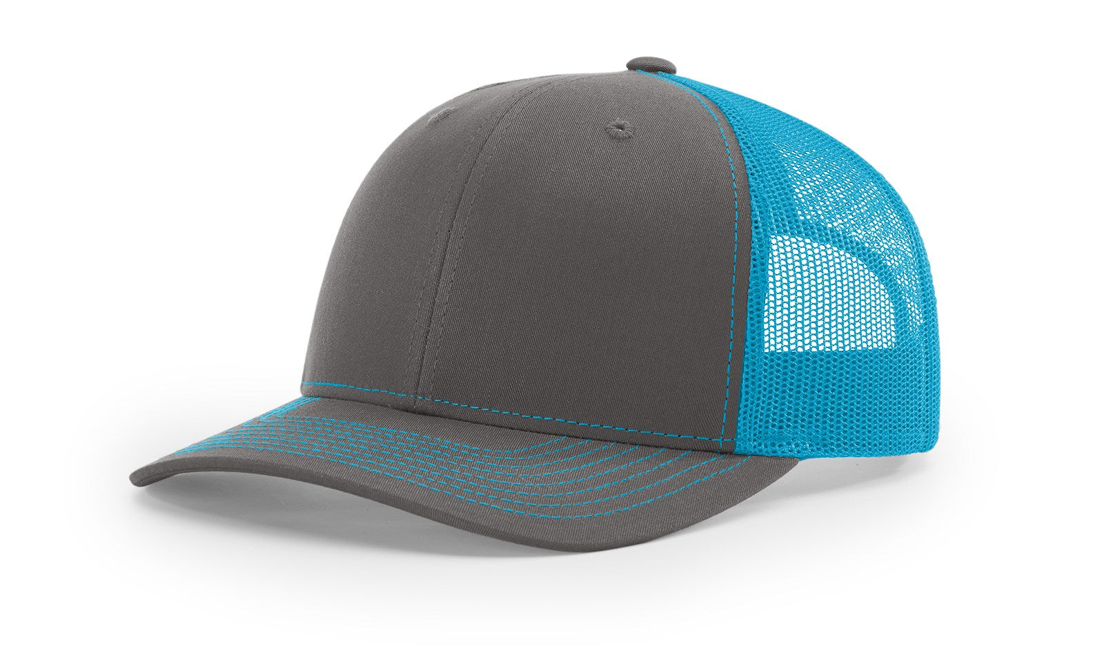Richardson 112 Blank Trucker Hat in Charcoal and Neon Blue by The Hometown Co.