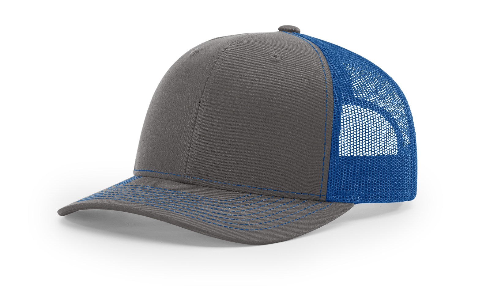 Richardson 112 Blank Trucker Hat in charcoal and royal blue by The Hometown Co.