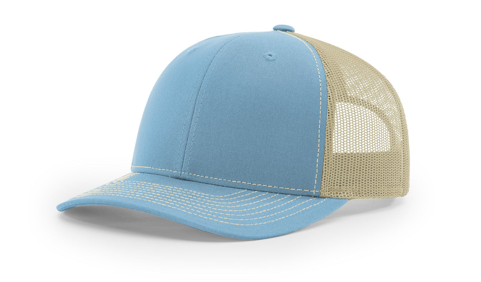 Columbia blue and khaki Richardson 112 blank trucker hat.