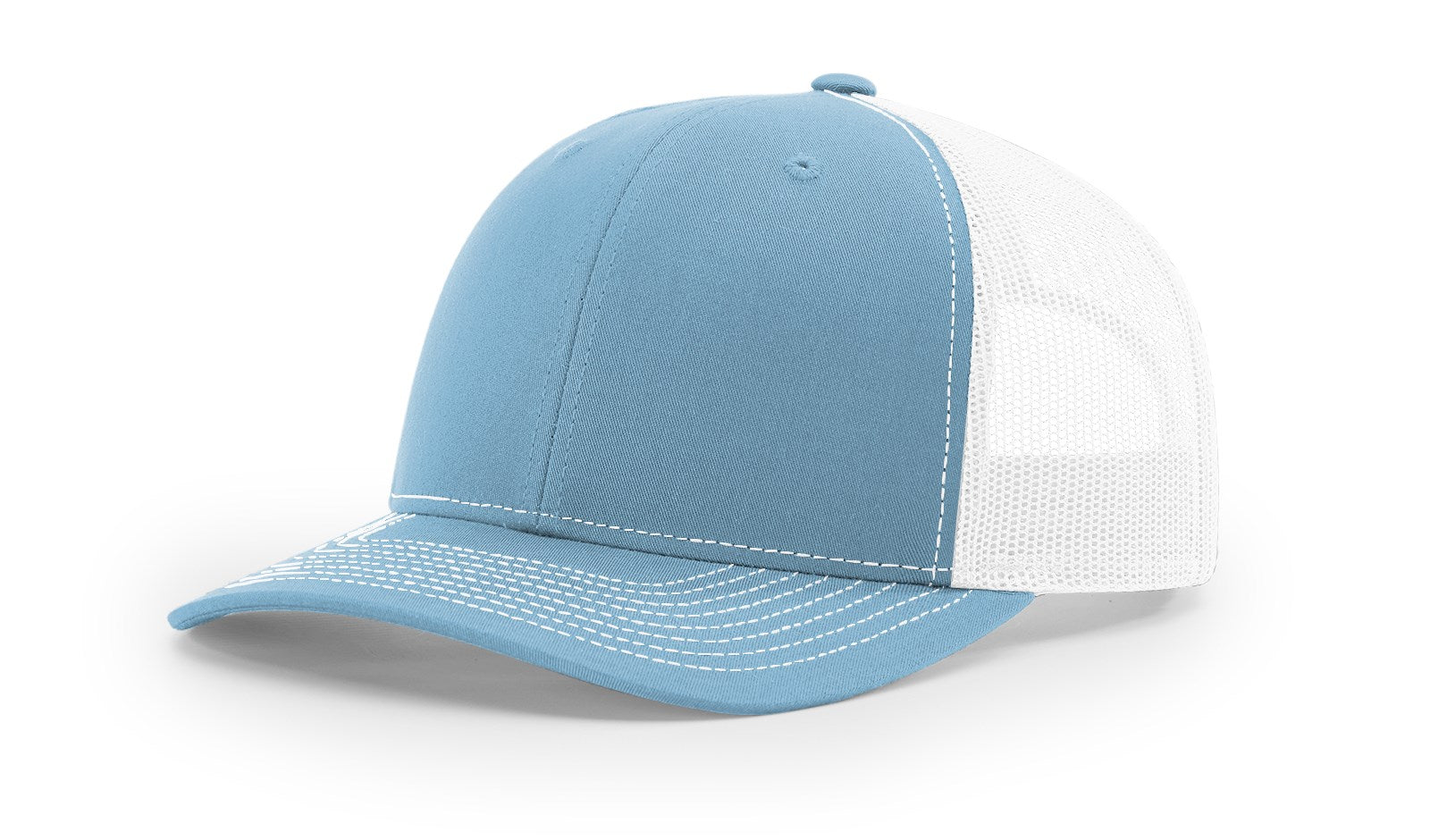 Richardson 112 Blank Trucker Hat in Columbia Blue with White Mesh Back.