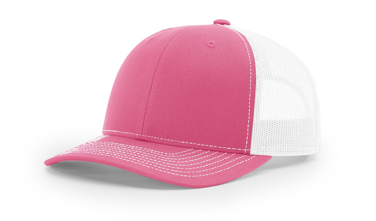 Hot pink and white Richardson 112 blank trucker hat by The Hometown Co.