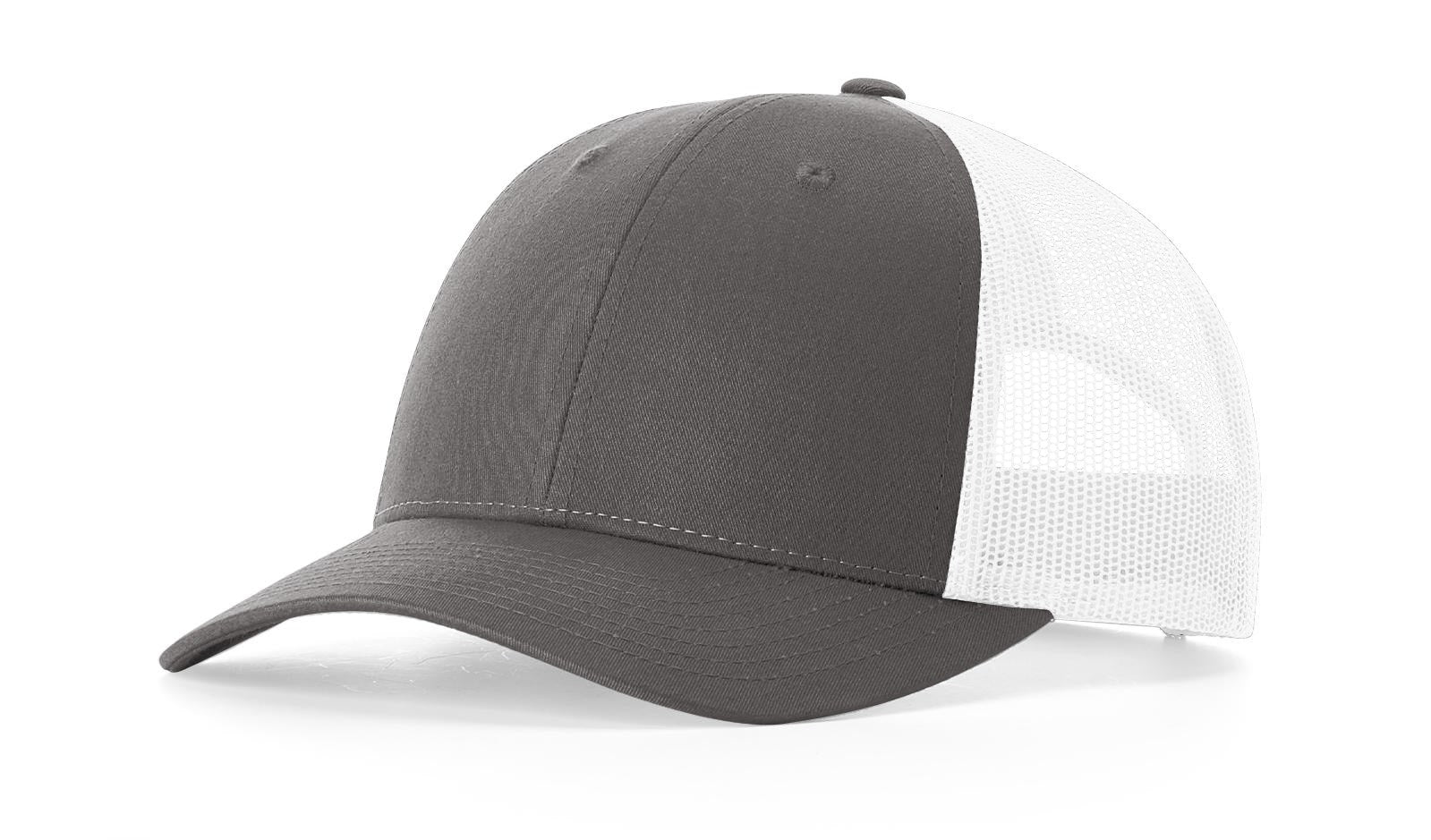 Charcoal-white Richardson 115 Low-Profile Trucker Cap with mesh back.