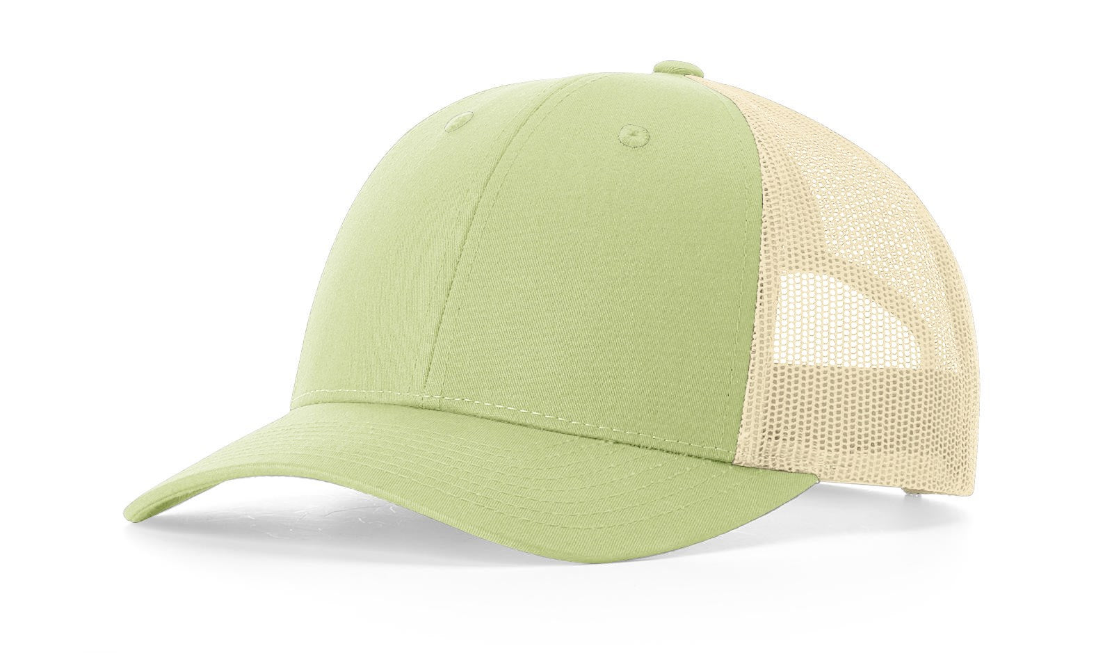 Richardson 115 Low-Profile Trucker Cap in Patina Green with mesh back.