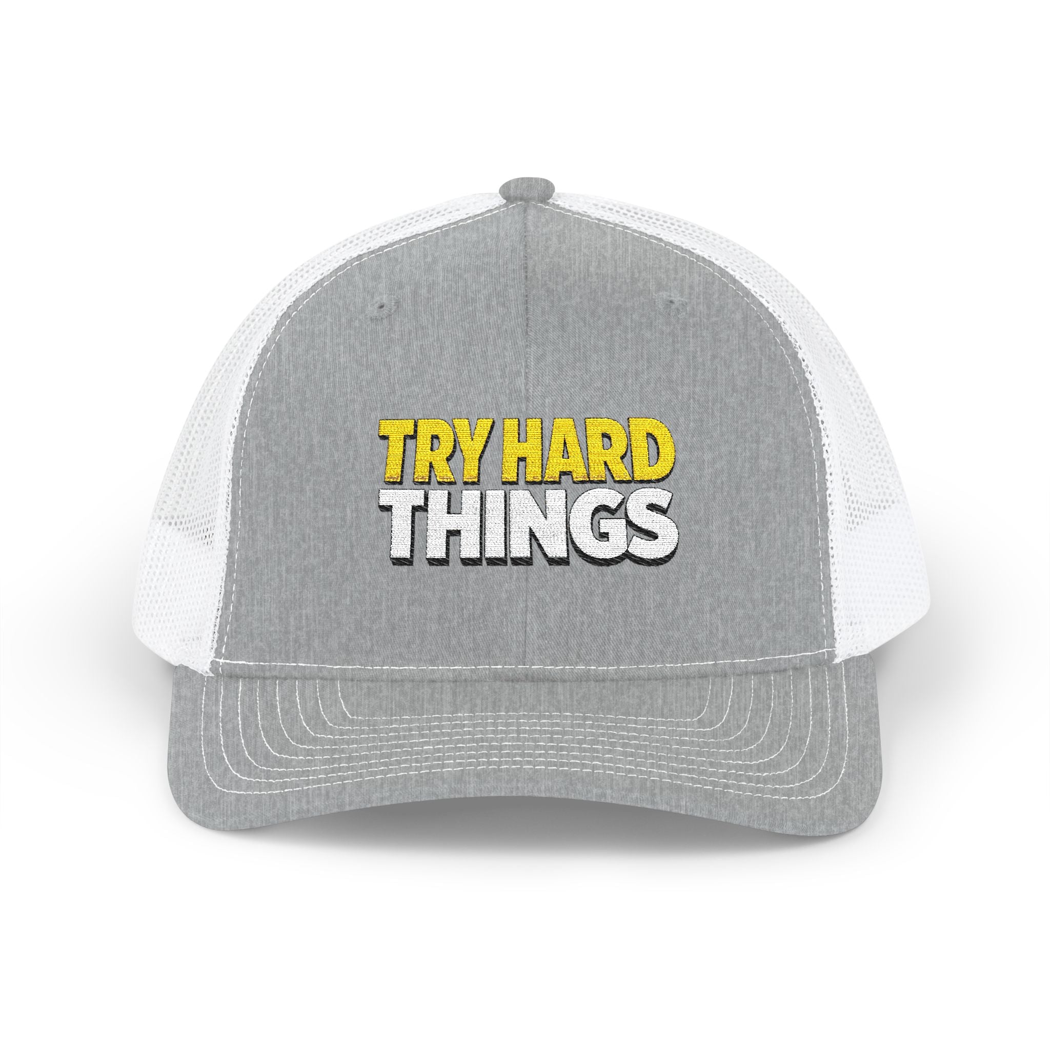 Try Hard Things Embroidered Trucker Hat — Motivational Snapback Cap