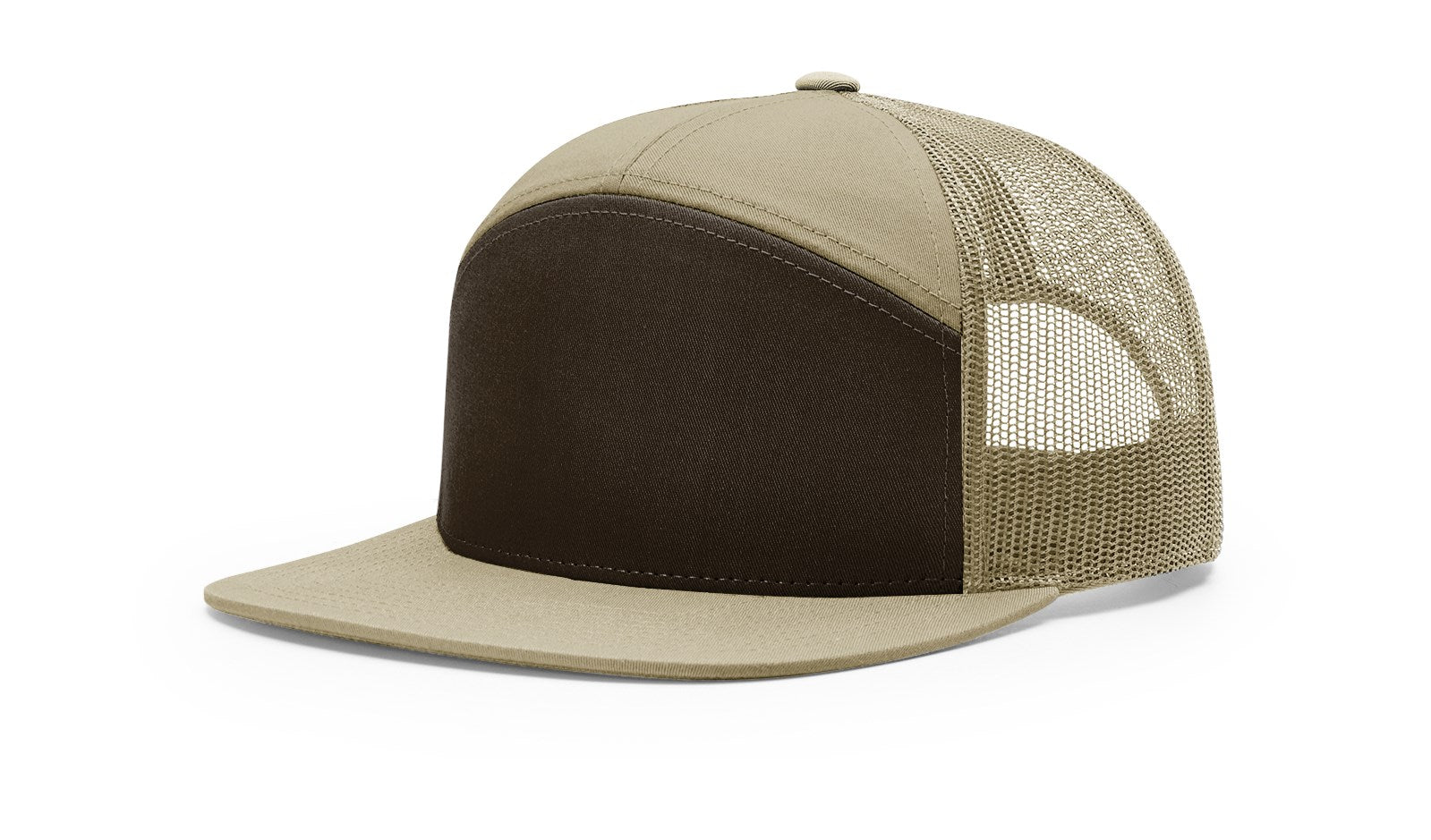 Richardson 168 7-Panel Trucker Cap in Brown-Khaki with high-profile snapback.