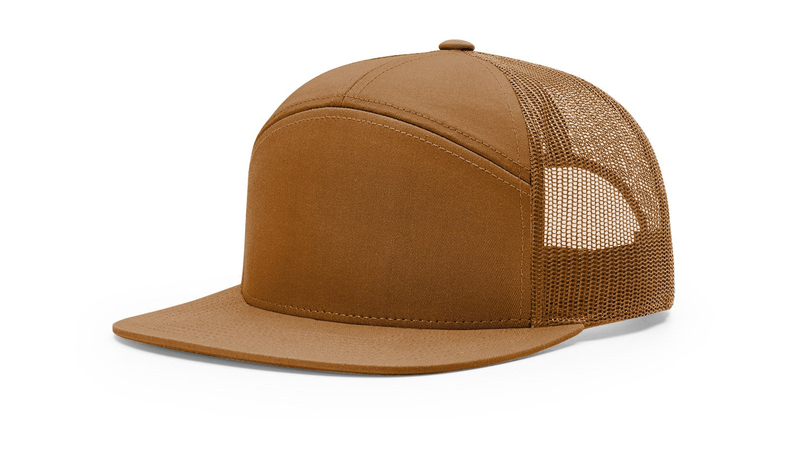 Richardson 168 Caramel 7-Panel Trucker Cap, modern high-profile snapback.