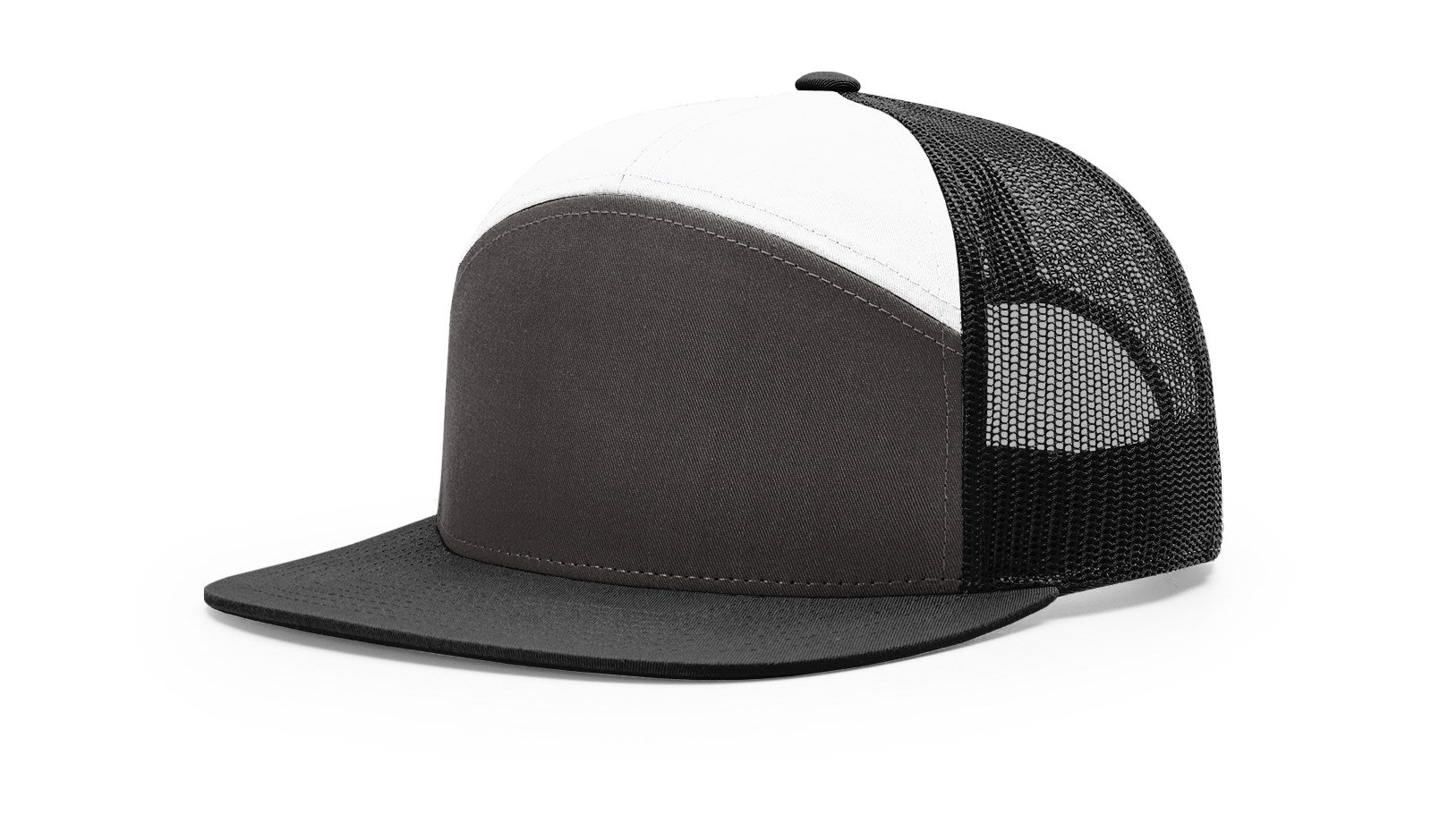Richardson 168 7-Panel Trucker Cap, charcoal, black, white, high-profile snapback.