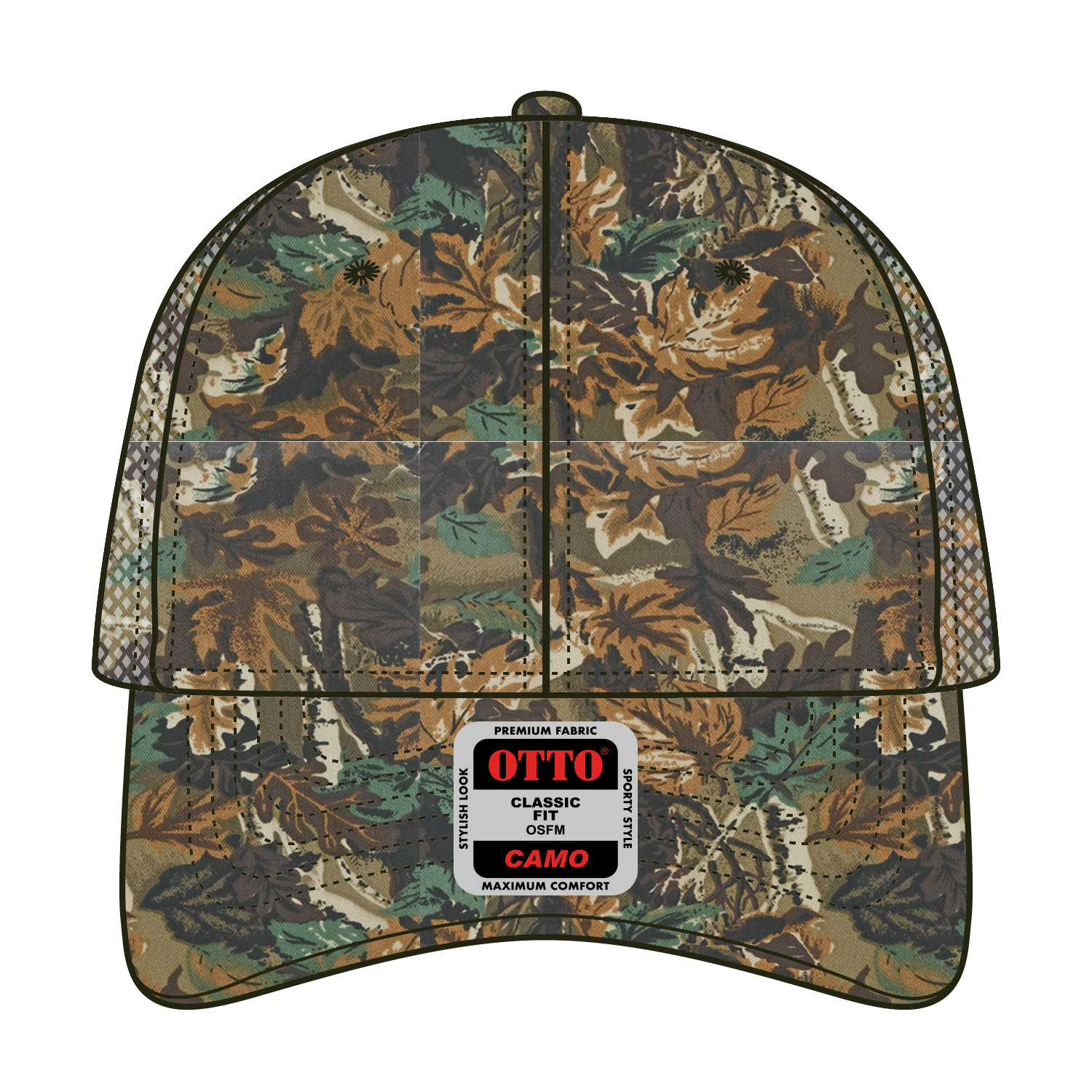 105-1247 OTTO CAP Camouflage 6 Panel Low Profile Mesh Back Trucker Hat