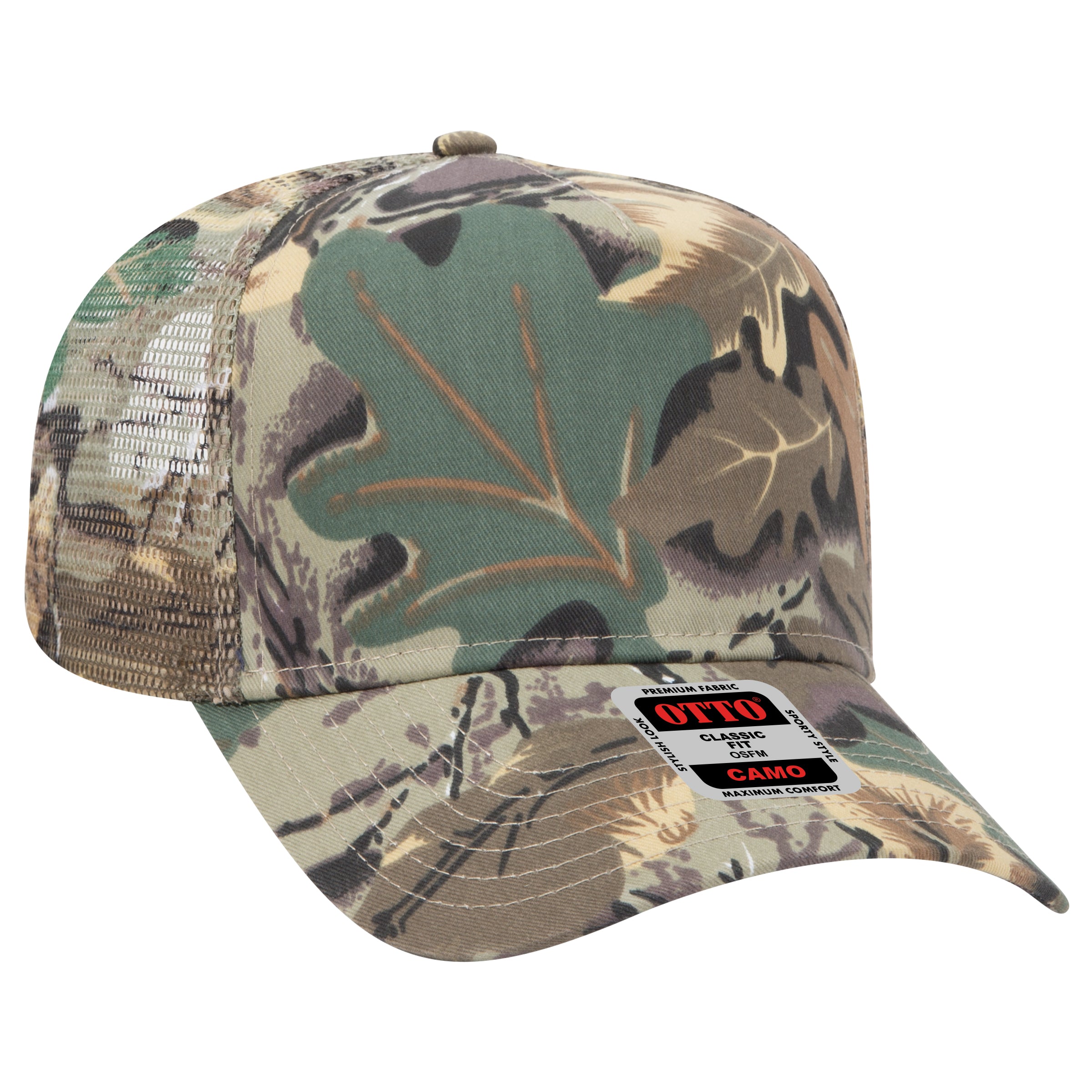 47-049 OTTO CAP Camouflage 5 Panel Mid Crown Mesh Back Trucker Hat