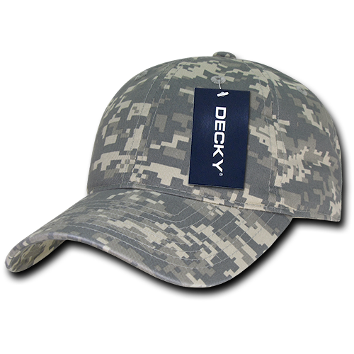 Decky 216 Relaxed Cotton Camo Cap in ACU camo pattern, side view.