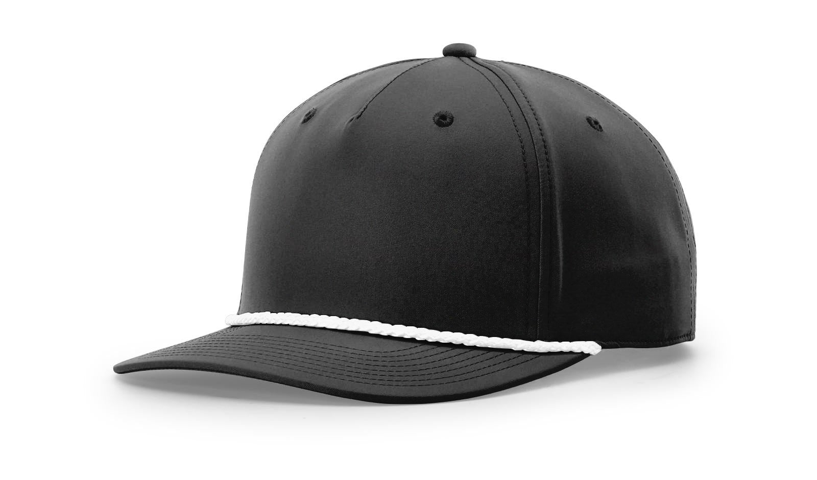 Richardson 258 Mid-Pro Twill Trucker Cap, black front, white mesh back, snapback.