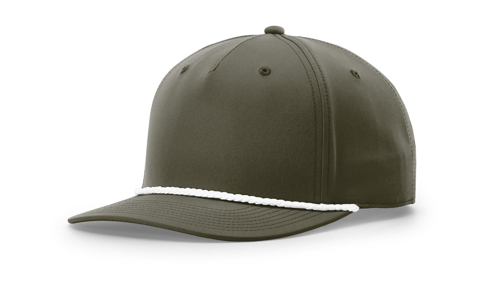Richardson 258 Dark Olive/White Trucker Cap, classic snapback style.