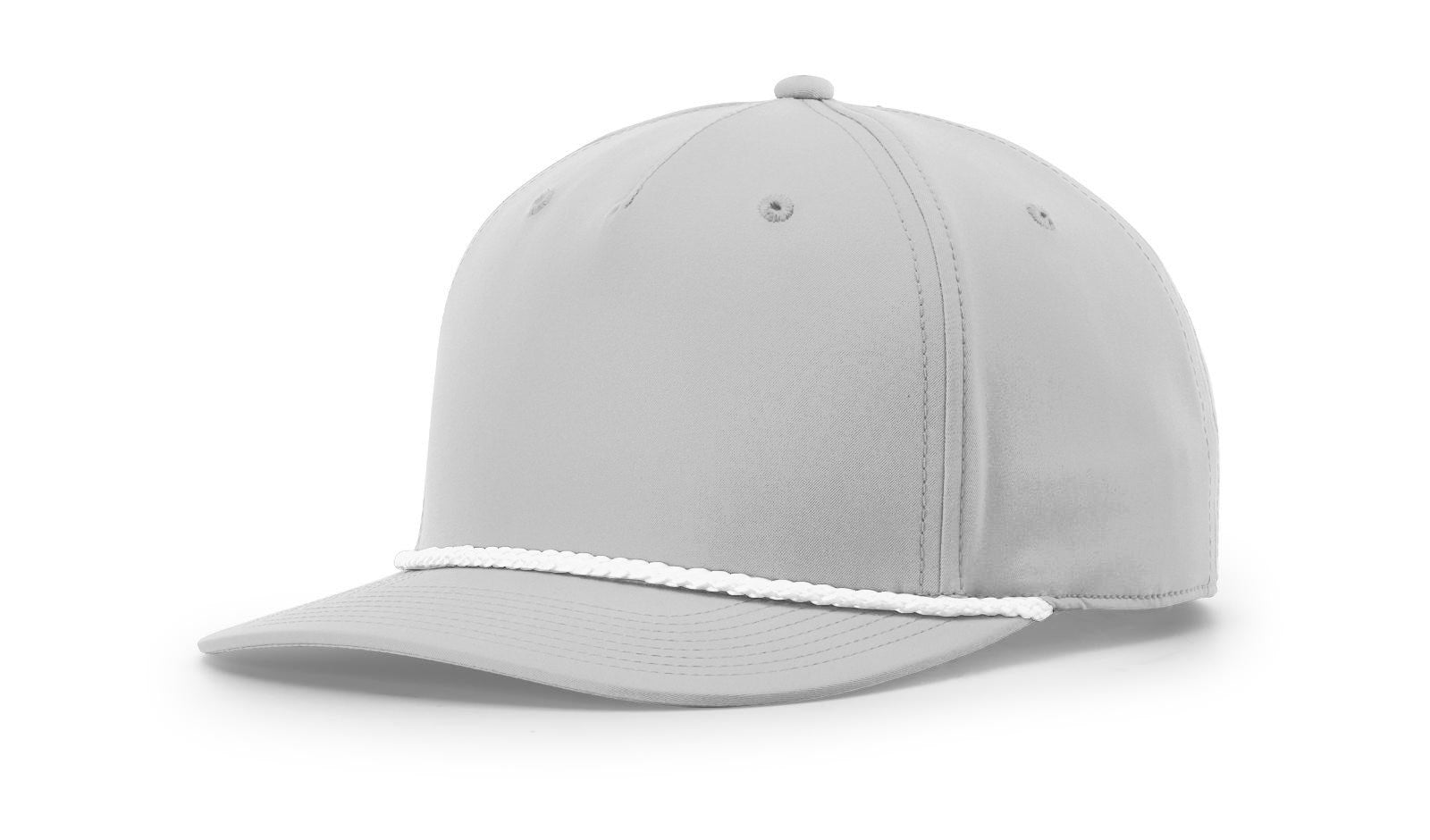 Light grey Richardson 258 Mid-Pro Twill Trucker Cap with white mesh back.