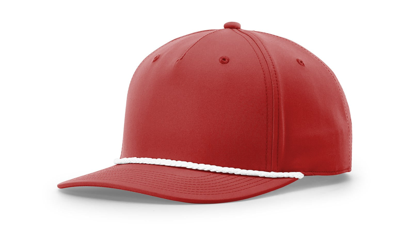 Red and white Richardson 258 Mid-Pro Twill Trucker Cap, Classic Snapback Hat.
