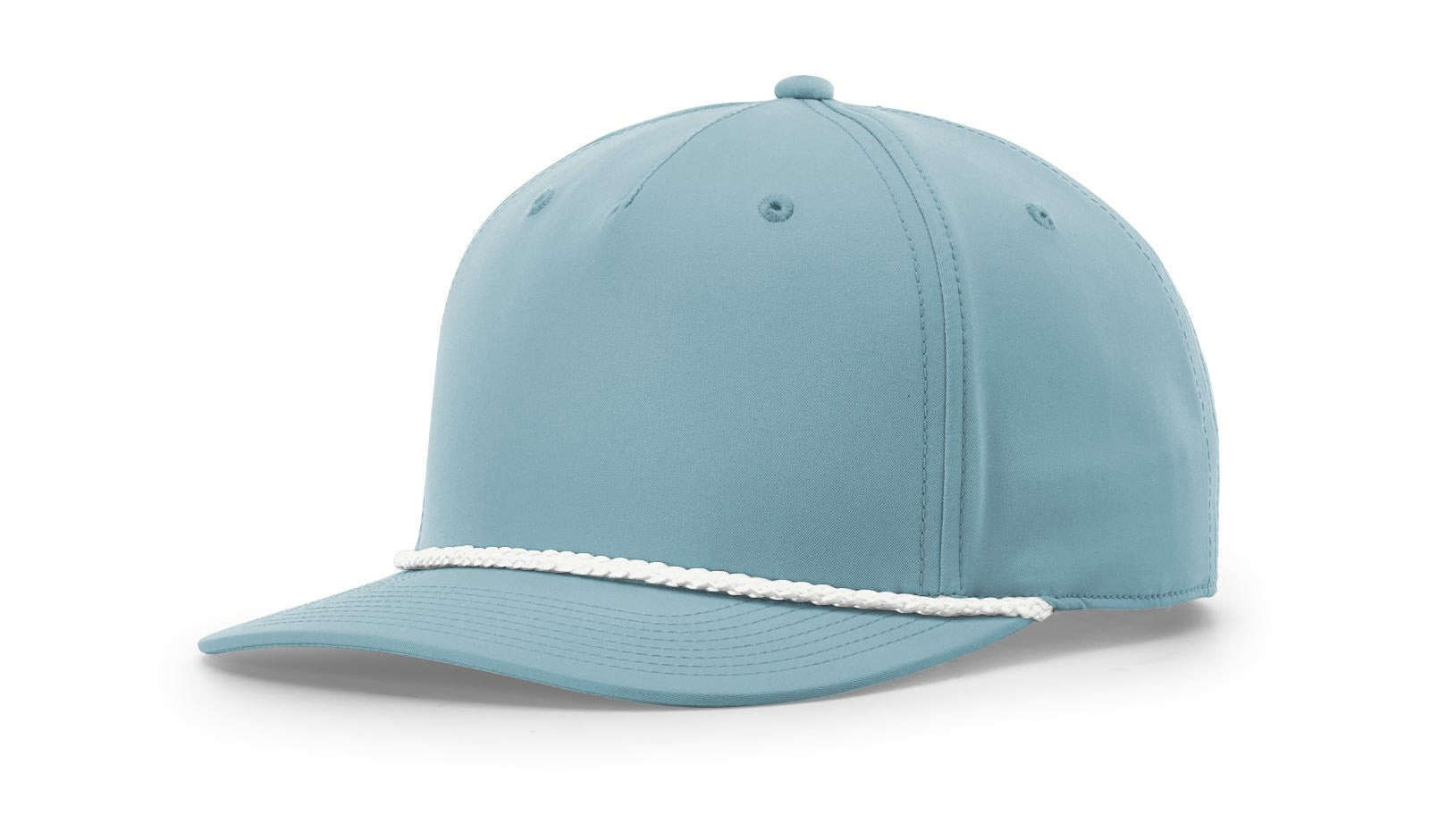 Smoke blue Richardson 258 Mid-Pro Twill Trucker Cap with white mesh back.