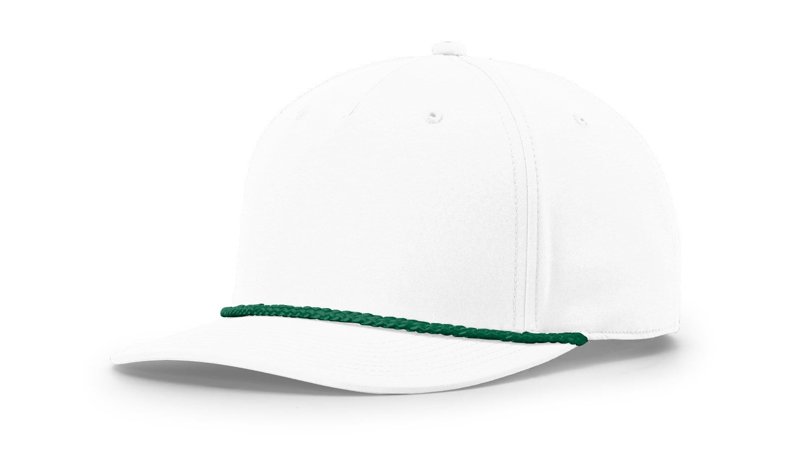 Richardson 258 Mid-Pro Twill Trucker Cap, white front, green mesh back.