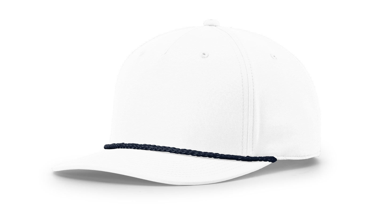 Richardson 258 Mid-Pro Twill Trucker Cap in White-Navy, Classic Snapback Hat.