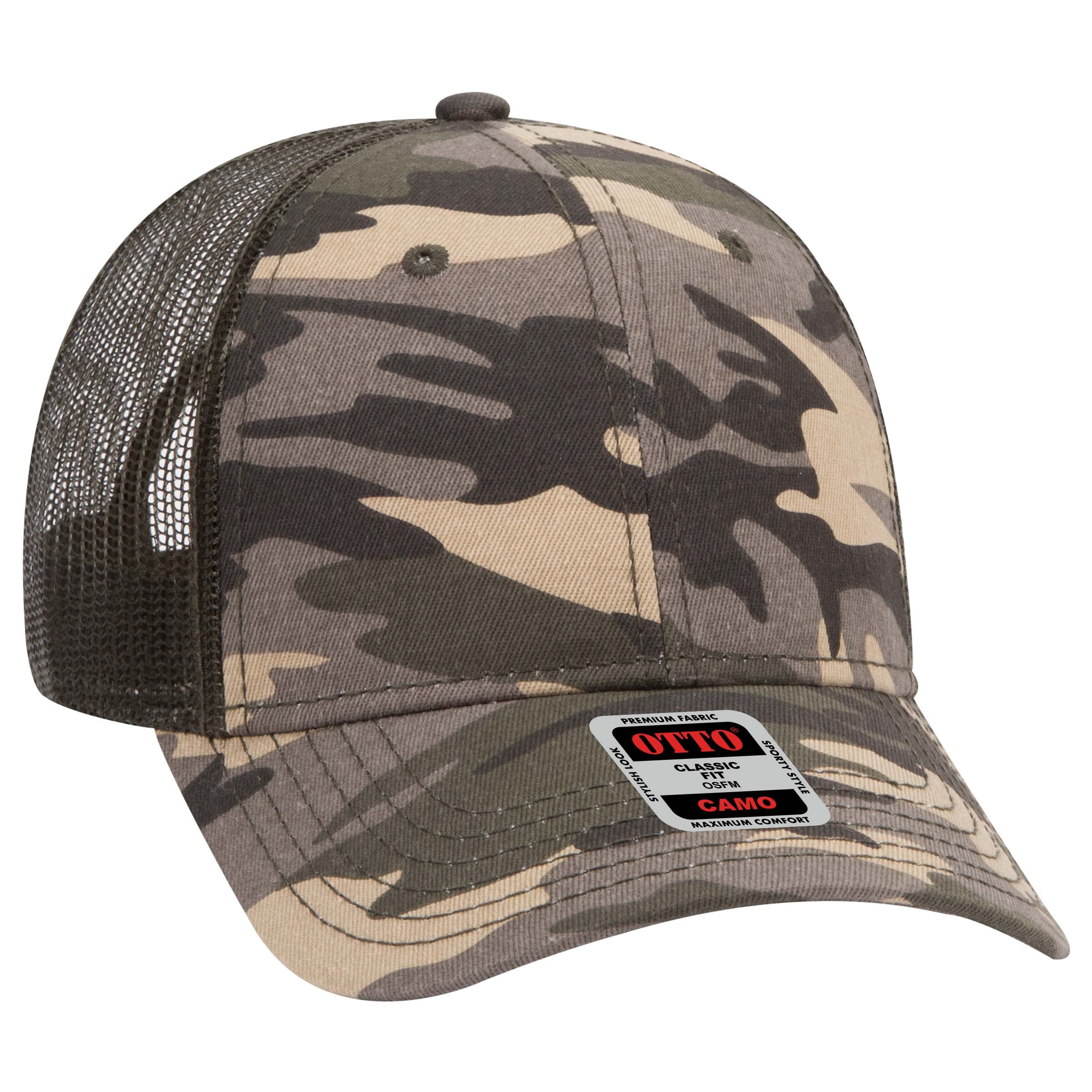 105-1247 OTTO CAP Camouflage 6 Panel Low Profile Mesh Back Trucker Hat