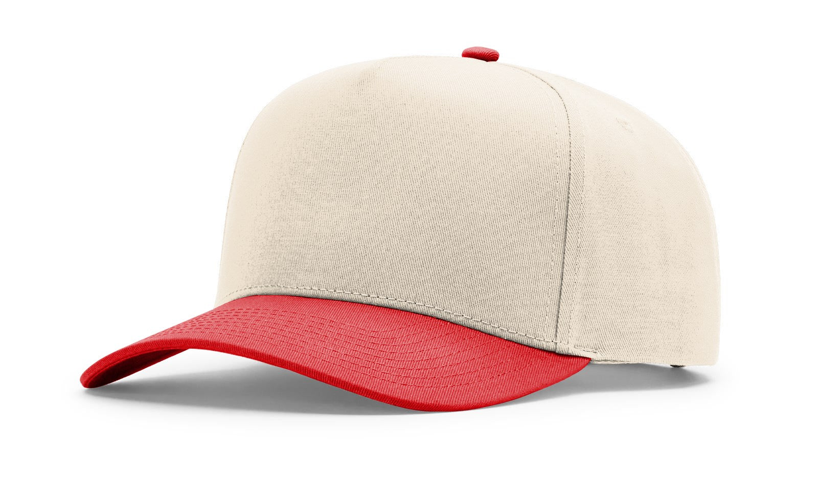 Beige and red baseball cap on a white background