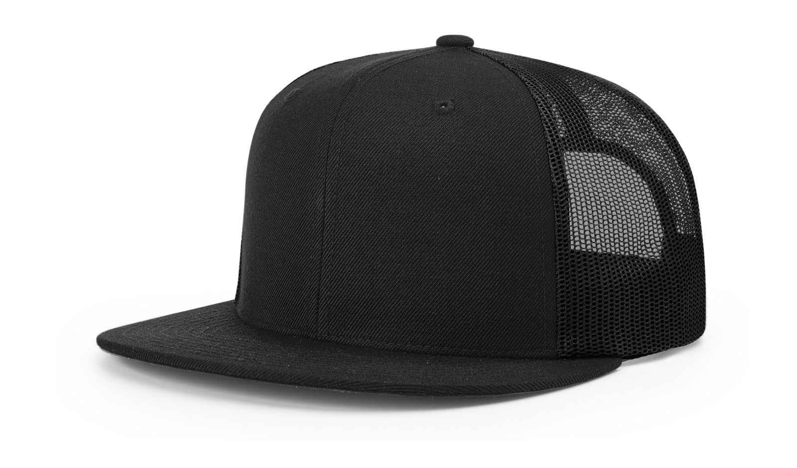 Richardson 511 Wool Blend Trucker Cap, black, mid-profile snapback hat.