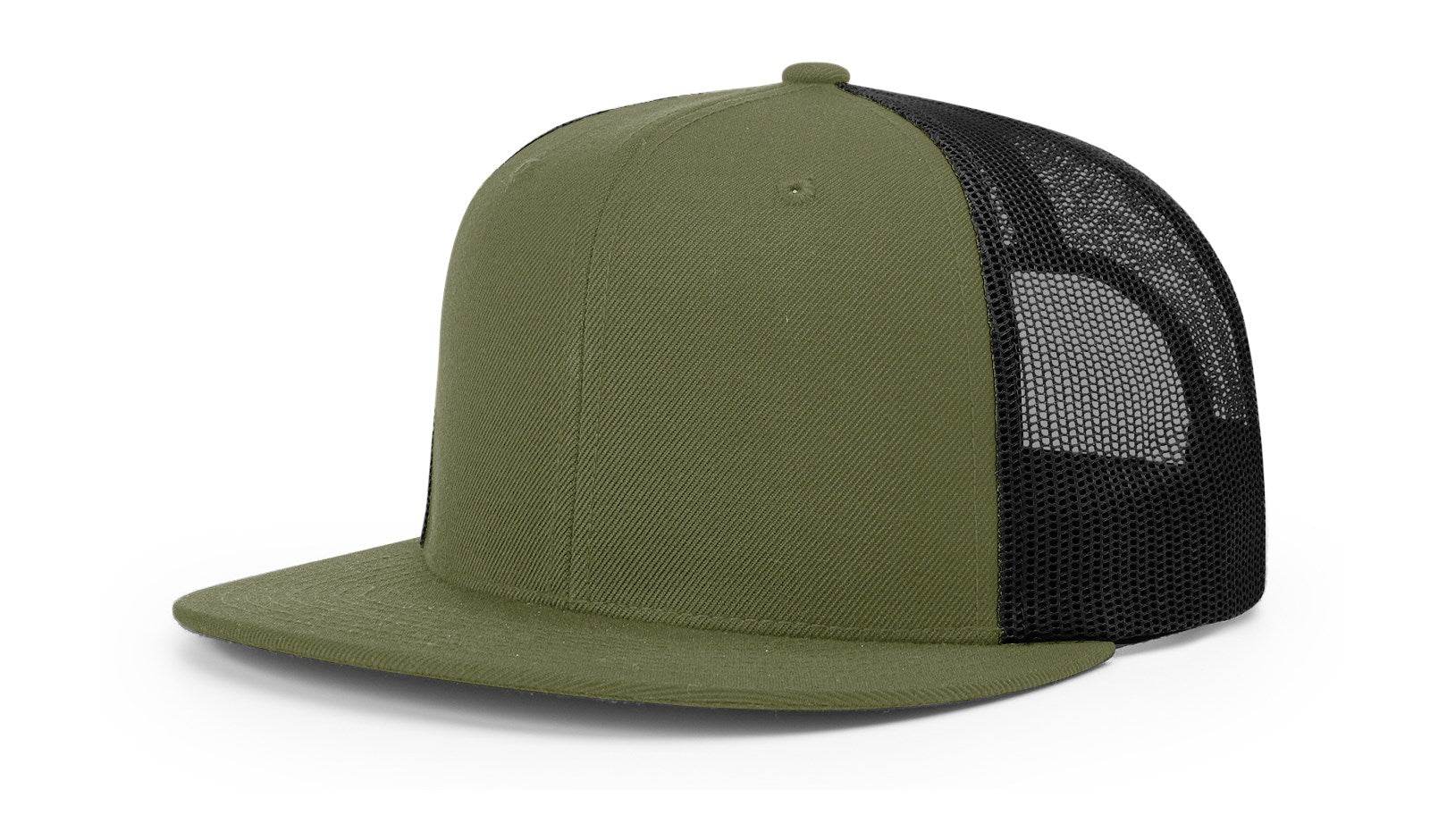 Richardson 511 Wool Blend Trucker Cap in Loden-Black, mid-profile snapback design.