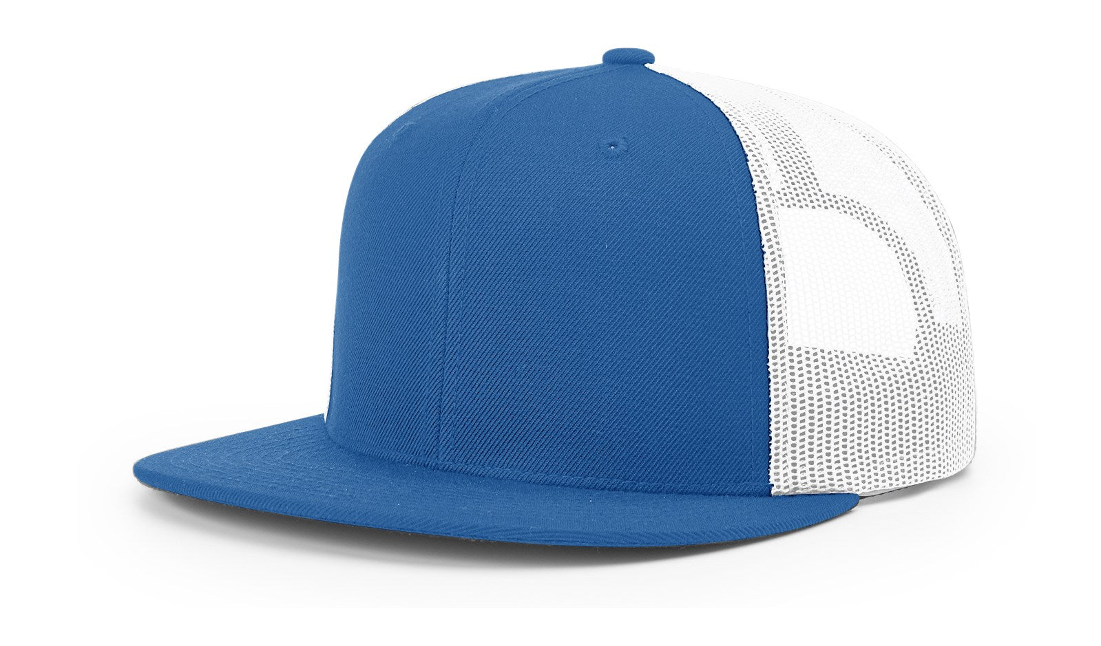 Royal blue and white Richardson 511 wool blend trucker cap, mid-pro snapback.