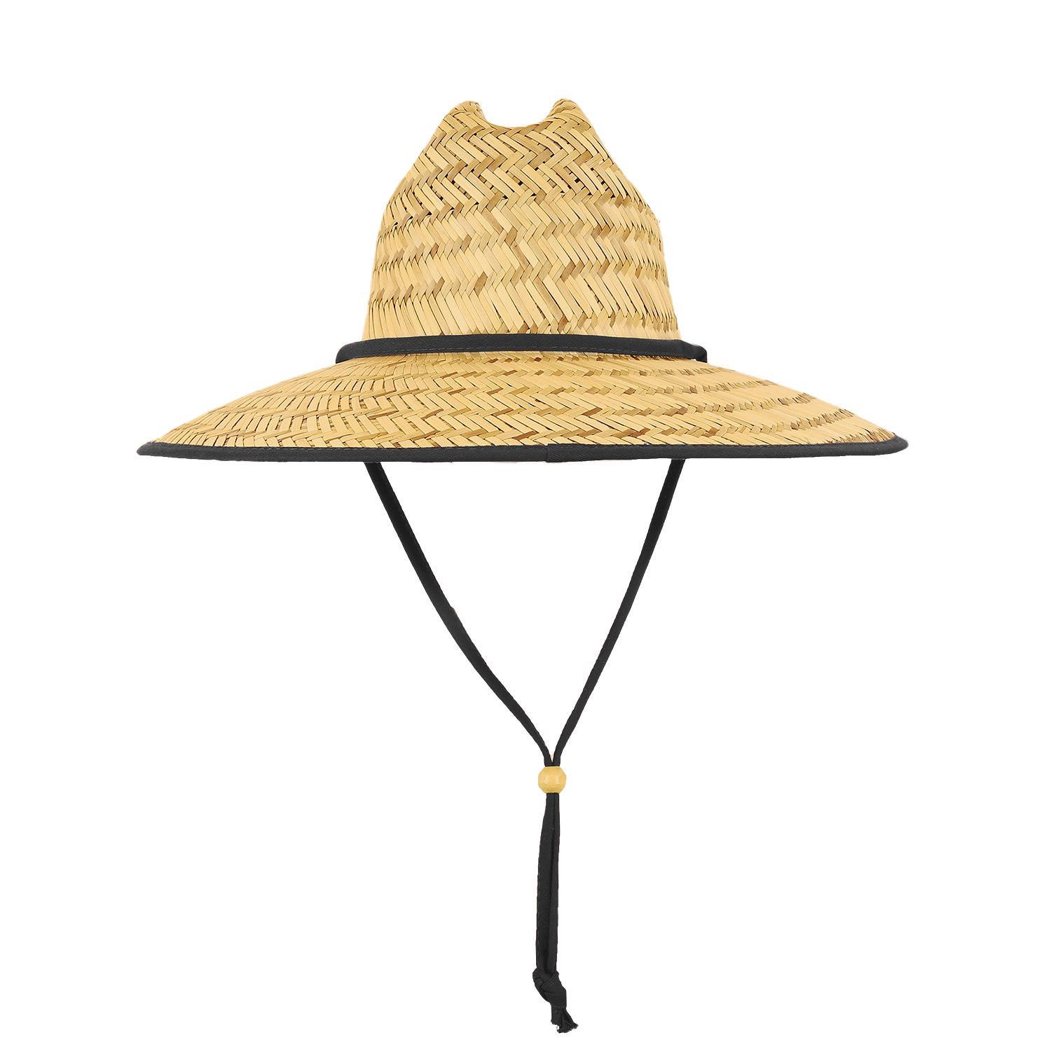 Decky Brand Mat Straw Lifeguard Hat with wide brim and chin cord.