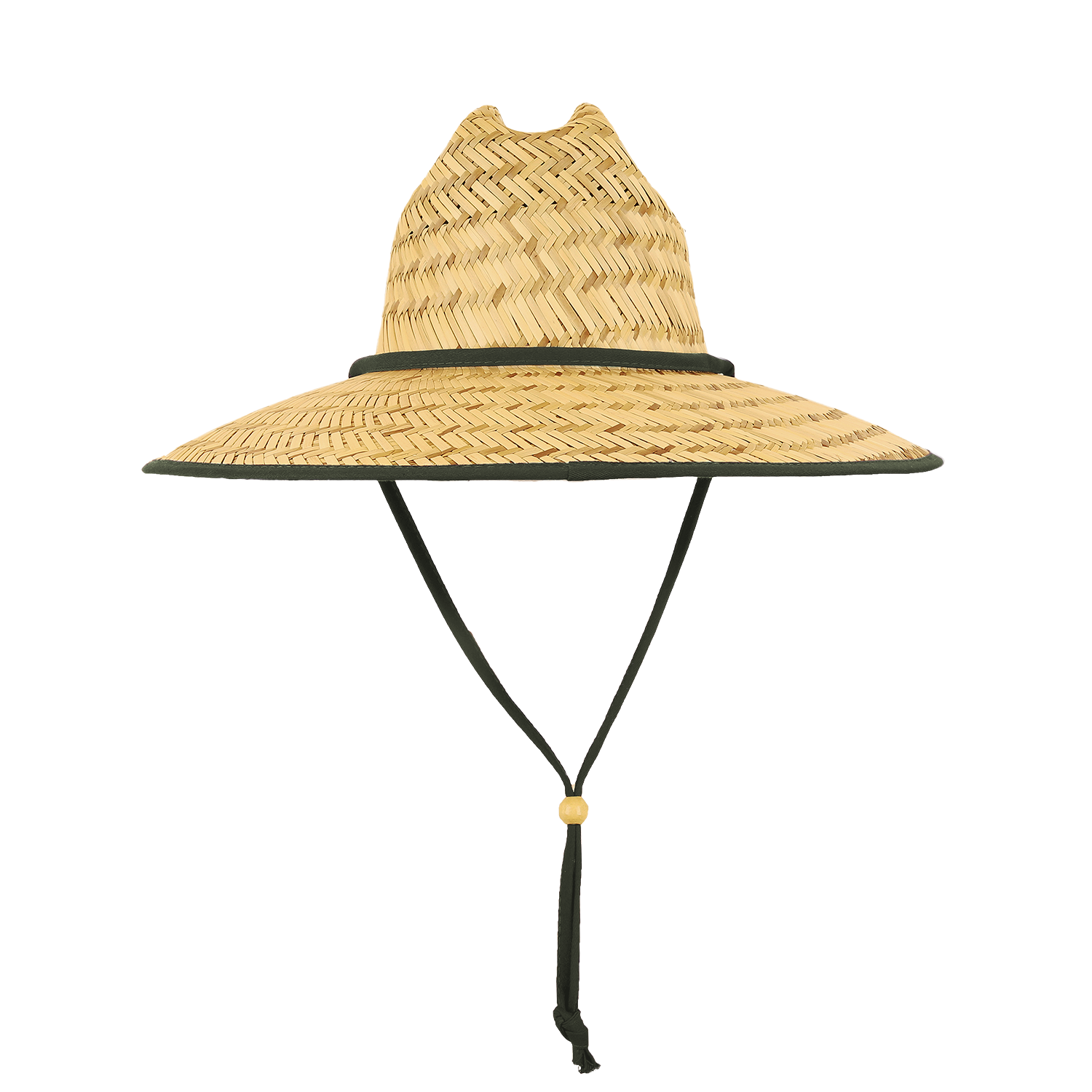 Decky Mat Straw Lifeguard Hat with wide brim and adjustable chin cord.