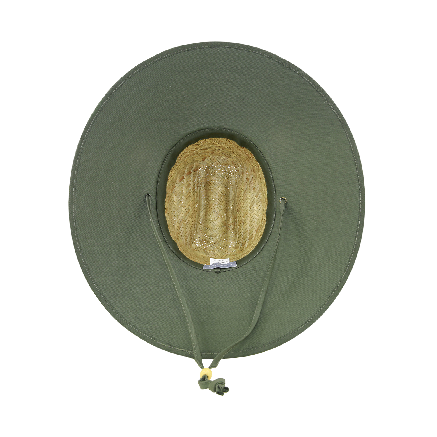 Decky Brand Mat Straw Lifeguard Hat with chin cord and wide brim.