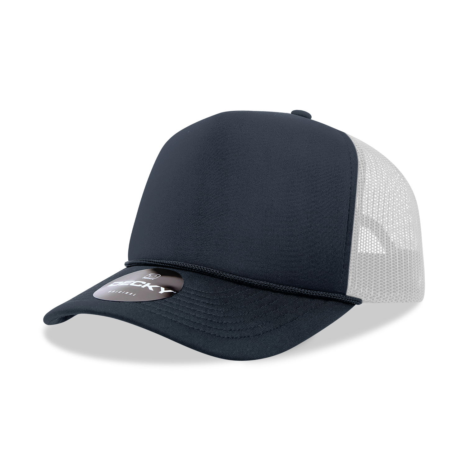 SKU:6025-4NVYWHT|COLOR:Panel Mid Profile Structured Foam Trucker