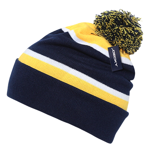 SKU:690-NVYGLD|COLOR:Two Tone Pom Pom Beanies