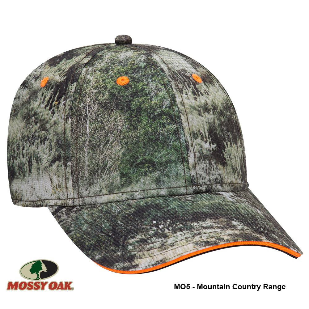 171-1294 OTTO CAP Mossy Oak Camouflage Superior Polyester Twill Sandwich Visor 6 Panel Low Profile Baseball