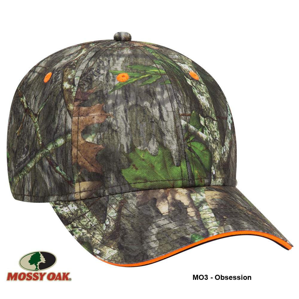 171-1294 OTTO CAP Mossy Oak Camouflage Superior Polyester Twill Sandwich Visor 6 Panel Low Profile Baseball