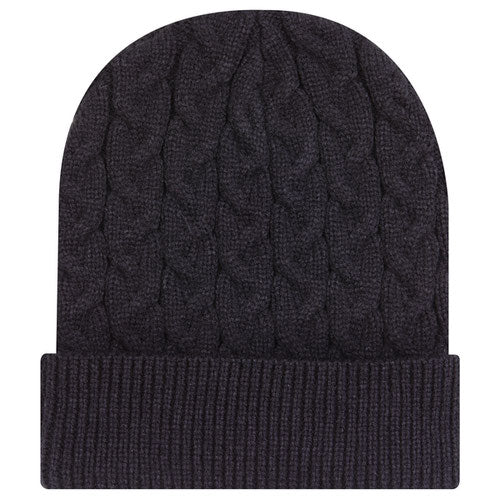 Otto Cap Cable Knit Beanie in dark grey, folded brim, textured knit fabric.